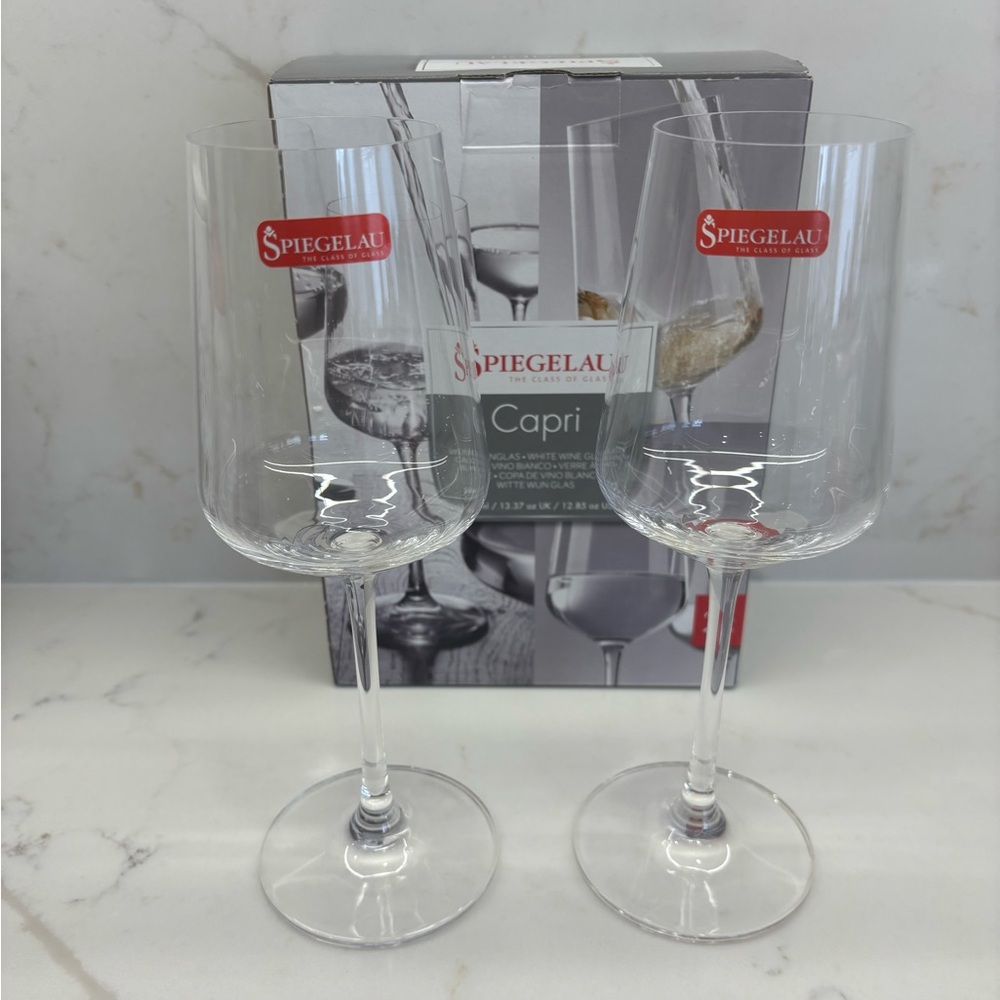 2 Spiegel White Wine Glasses Clear Wine Glass Set New in Box Romantic